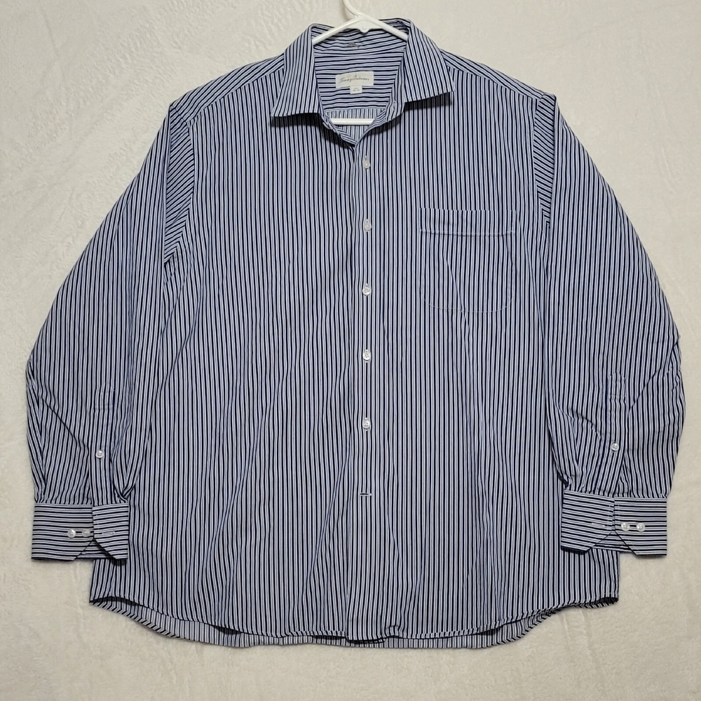 Tommy Bahama Men's Dress Shirt Size 17.5 34-35 Button Up Long Sleeve Blue/Black